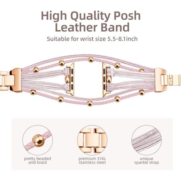 NEW Pink Boho Beaded Luxury Apple Watch Band main image 4